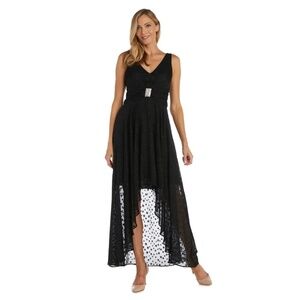 NWT R&M Richards High-Low Polka Dot Chiffon Dress - size 16